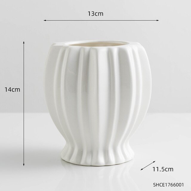 Vase nordique en céramique blanche, rond, décoration moderne, décor de maison, jardin féerique, Pot de fleurs séchées, design d'intérieur de salon - Noshlee