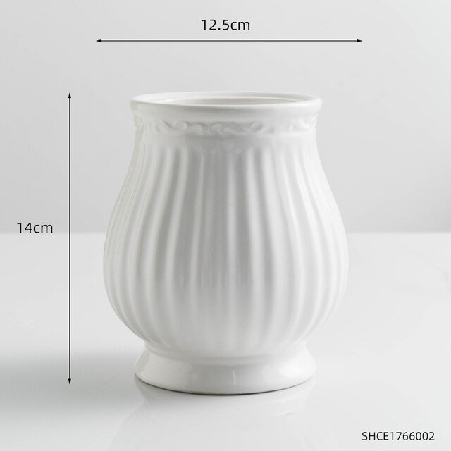 Vase nordique en céramique blanche, rond, décoration moderne, décor de maison, jardin féerique, Pot de fleurs séchées, design d'intérieur de salon - Noshlee