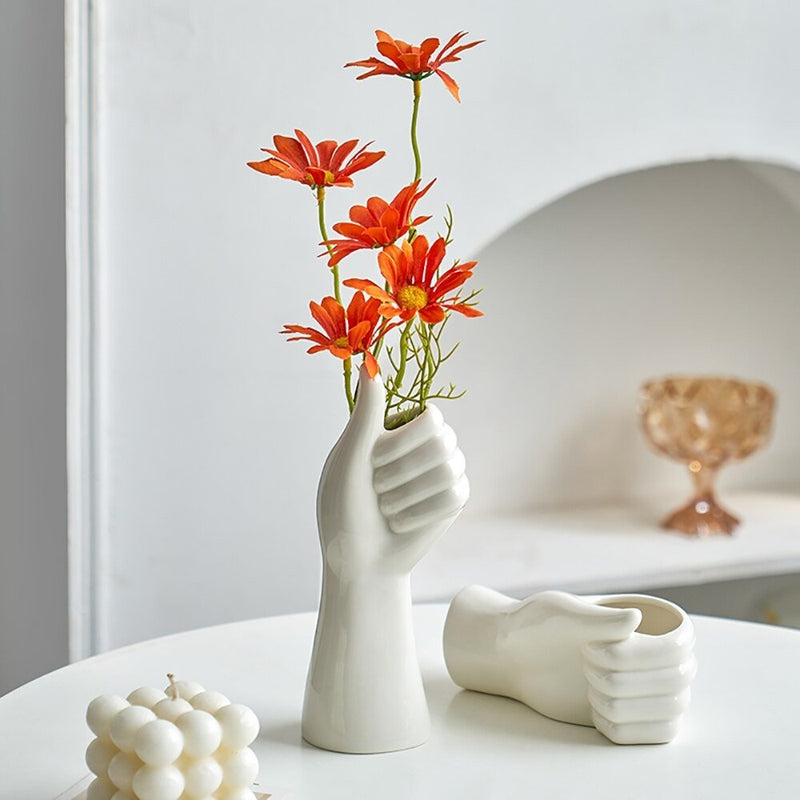Vase nordique en céramique blanche, rond, décoration moderne, décor de maison, jardin féerique, Pot de fleurs séchées, design d'intérieur de salon - Noshlee